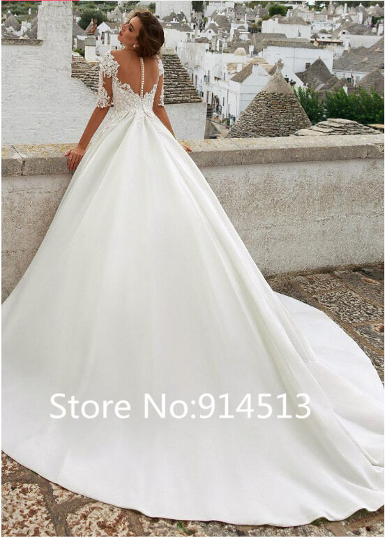 Gaun pernikahan renda Satin, gaun pengantin benang utama tempramen bahu terbuka Retro gaya istana Perancis Trailing 2024