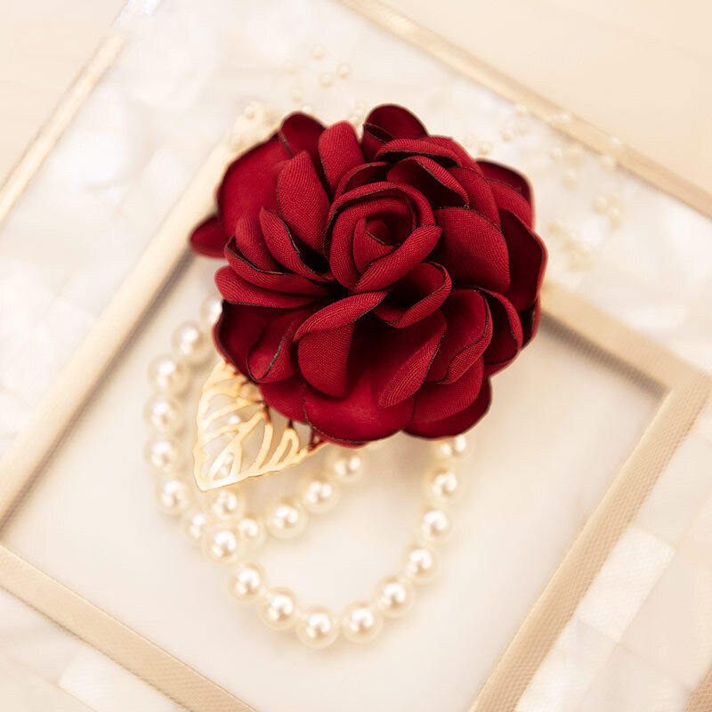 Bracelet de mariage pour demoiselle d'honneur, corsage de poignet, vin rouge, fleurs à la main, décor de fête de Rhpour hommes, 16%