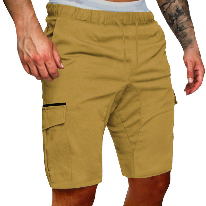 Шорты-карго мужские с карманами, повседневные однотонные спортивные короткие штаны, прямые с эластичным поясом, на лето