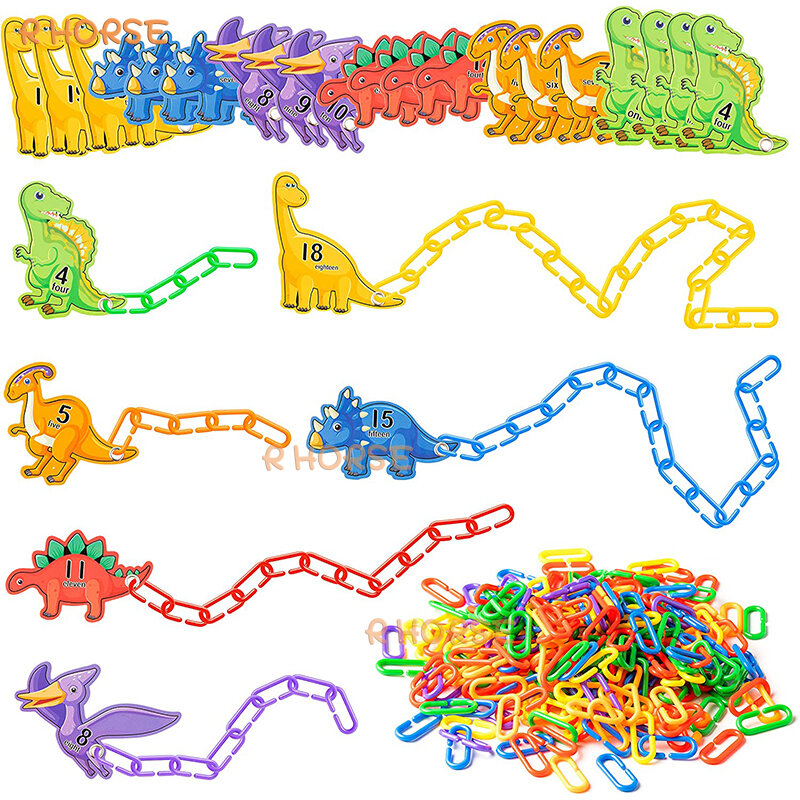 260Pcs Dinossauro Links C-Clips Ganchos Cadeia com Cartões para Crianças Brinquedos Sensoriais Treinamento Motor Ensino Aids Pré-escolar Aprendizagem Precoce