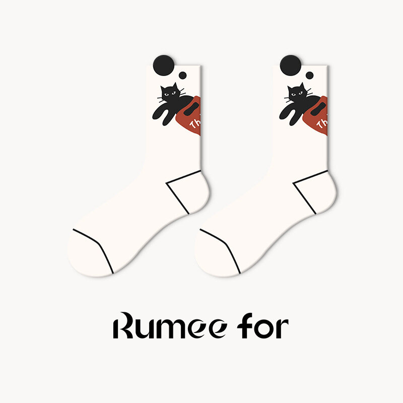 Moisture-wicking and Odor-free Cartoon Style Stockings for Couples Cute Animal Patterned Mid-calf Socks 1 Pair