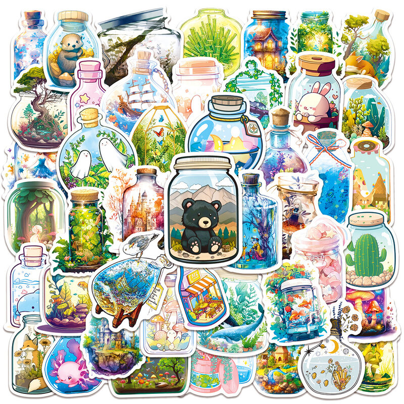 10/30/50 buah stiker dekorasi Kawaii Laptop buku tempel stiker estetika gaya Ins stiker kartun hewan dunia botol lucu
