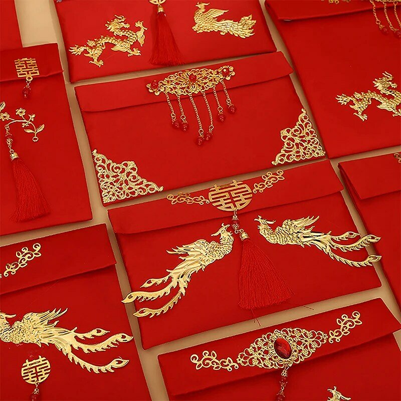 Chinese Wedding Gift Money Wrap Envelopes Satin Cloth Red Bag Large Red Envelope Party Gift Bags Spring Festival Red Packet