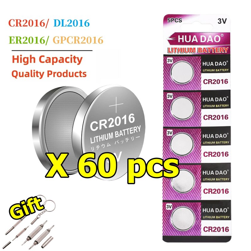 5-60Pcs CR2016 3V Button Batteries LM2016 BR2016 DL2016 CR 2016 Cell Coin Lithium Battery For Watch Electronic Toy Calculators
