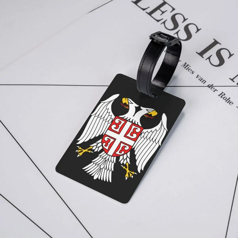 Etiqueta de equipaje de escudo de águila Serbia personalizada, Protección de Privacidad, Bandera de Serbia, Etiquetas de equipaje, etiquetas de maleta de viaje