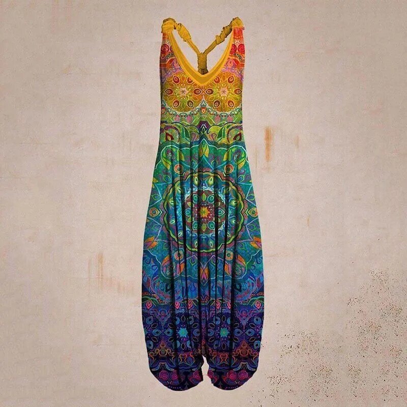 SUO&CHAO S-5XL Sleeveless Print Rompers Jumpsuit  For Women's Loose Casual All Match Sling Harem Overalls Plus Size Fashion