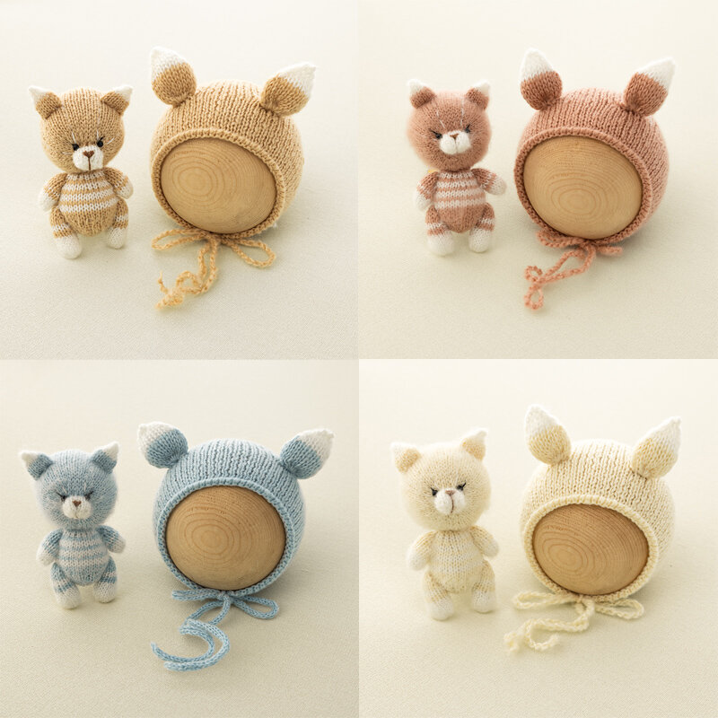 Вязаные крючком аксессуары для фотосъемки с ушками животных Медведь Кролик Кукла шапка комплект из двух частей для новорожденных милый стиль Фотостудия