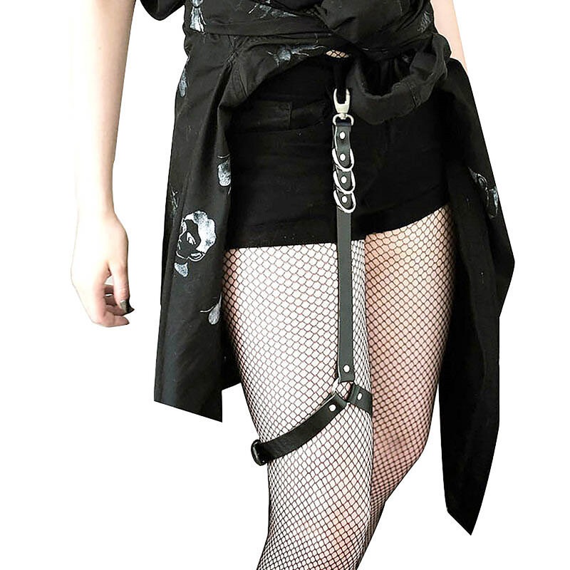 1PC Classic Black Women Sexy Punk Garter Sexy Elastic Pu Leather Leg Ring Harness Adjustable Garters Girls Bar Party Accessories