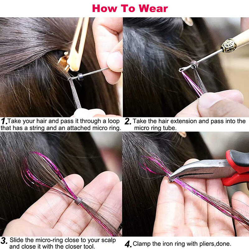 Air Tinsel Kit con strumenti estensioni dei capelli Glitter Kit Tinsel per capelli lucidi scintillanti resistente al calore per le donne ragazze uso quotidiano della festa