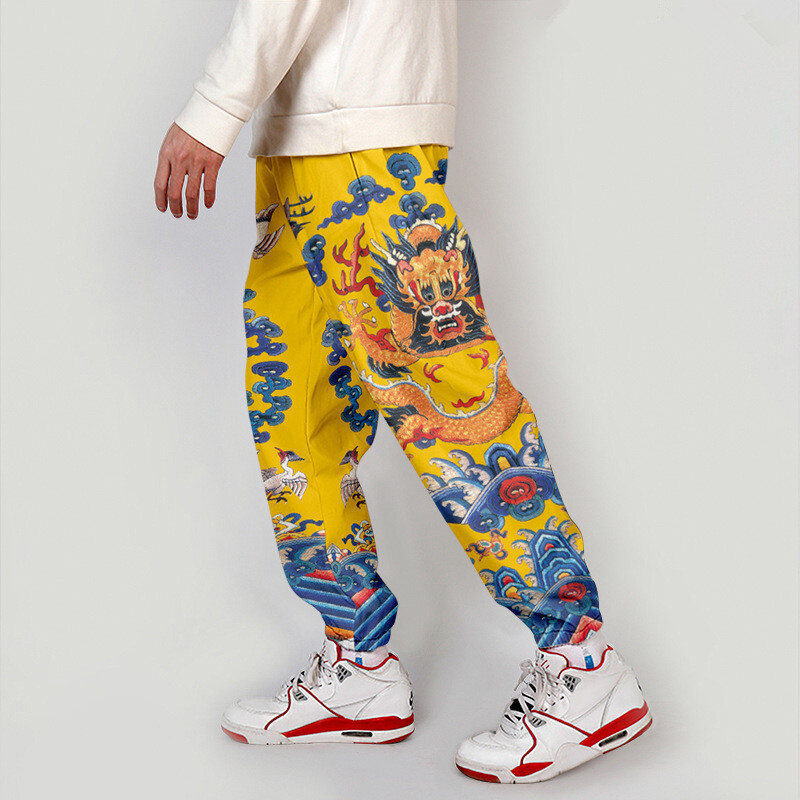 Calças masculinas 3D Chinese Dragon Harem, moletom de corredores, streetwear japonês, calças para trabalho