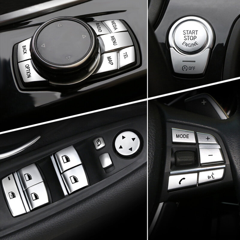 Per BMW F10 F07 F06 F12 F13 F01 F02 F20 F30 F32 Chrome ABS pulsanti interni auto paillettes decorazione copertura Trim decalcomanie accessori