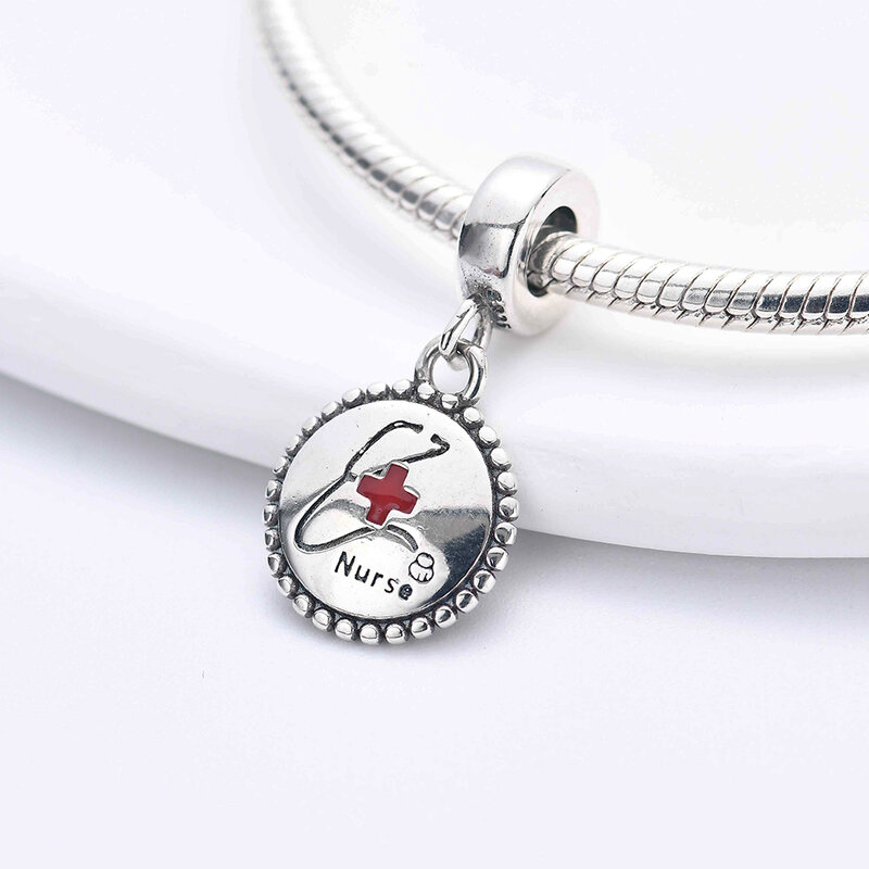925 Sterling Silver Bead pingente para mulheres, médicos, enfermeiros, ambulância, DIY, se encaixa com pulseira Pandora original, jóias da moda