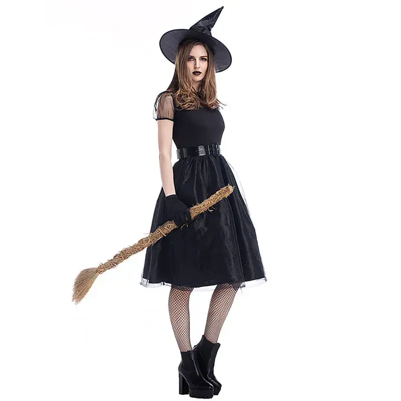 Halloween Bruxa Cosplay Fantasia, Vestido escuro, Festa de carnaval, Vestido fantasma