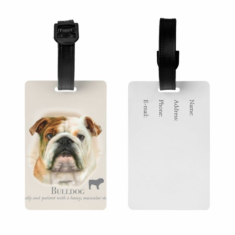Custom Bulldog Luggage Tags for Travel Suitcase Pet Dog Privacy Cover ID Label