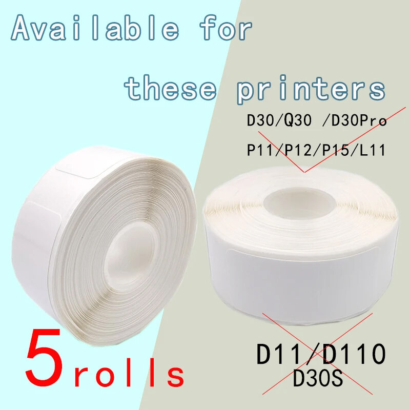 Papel de etiqueta adesiva branca, adequado para Pristar P15, D30, P12, fita adesiva, 5PK, P15, 15x30