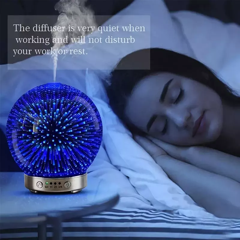 3D Glass Aroma Diffuser Aromatherapy Ultrasonic Essential Oil Version Air Humidifier Modes Firework 100ml 7 LED Lights Spray