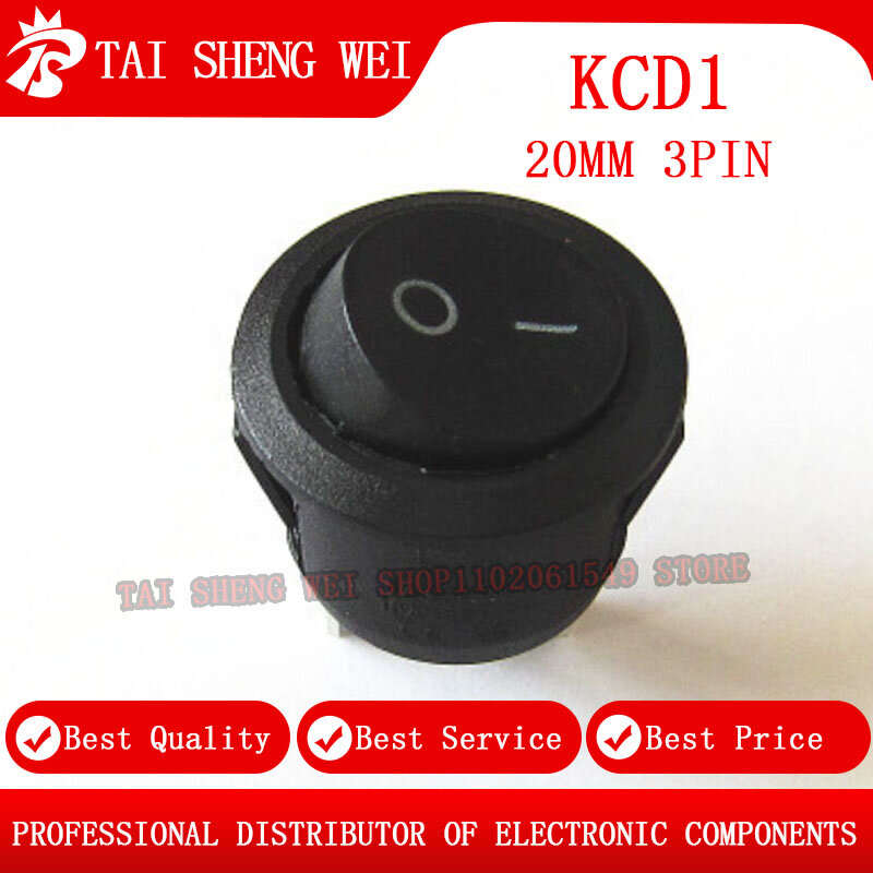 1pcs 20mm KCD1 Led Switch  6A 220V 10A 125V Light Power Switch Car Button Lights ON/OFF 3pin Round Rocker Switch waterproof cap