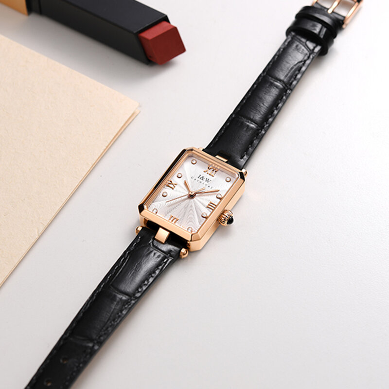 Reloj Mujer luksusowa marka I & W nowy kwadratowy zegarek dla kobiet złoty damski zegarek kwarcowy Sapphire skórzany pasek zegarki wodoodporne