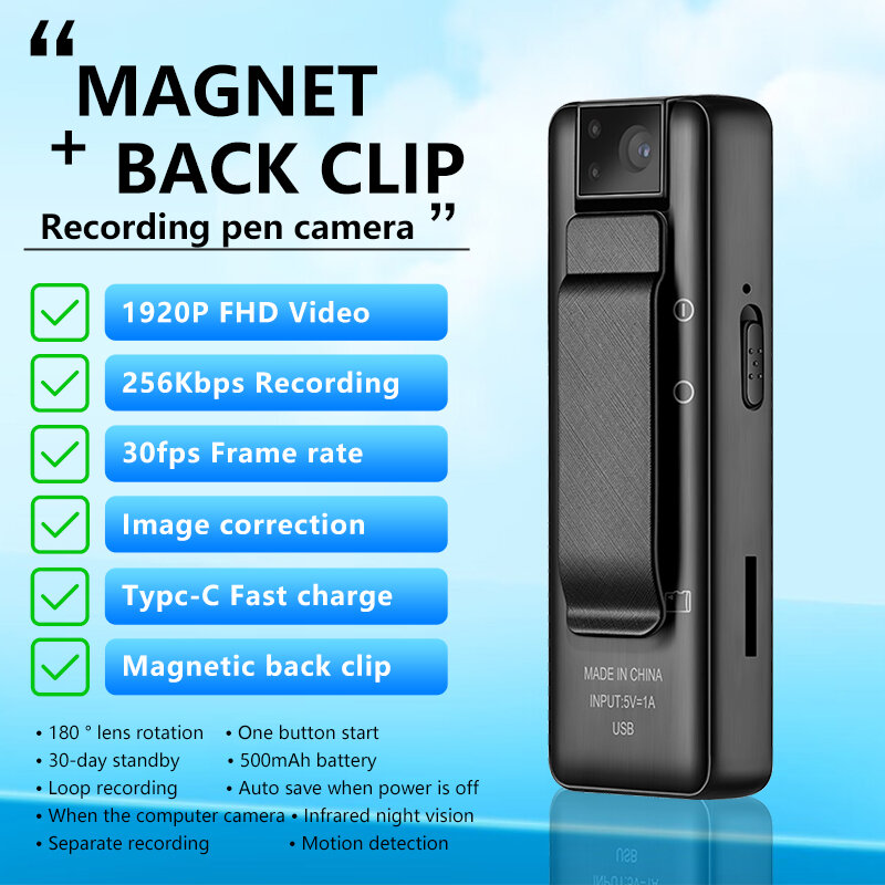 Mini Kamera 1080P Kamera HD noktowizor magnetyczny tylny klip Kamera internetowa DV DVR rejestrator dźwięku i wideo Sport Micro Cam Gizli Kamera
