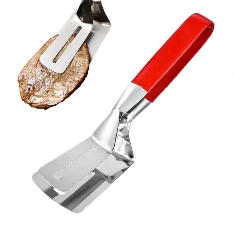 Clip per spatola in acciaio inossidabile morsetti per bistecca Barbecue cibo Flipping pinze per griglia multifunzionali manico antiscivolo accessori da cucina