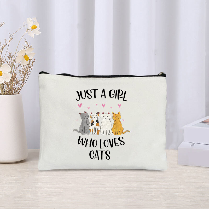 Cute Cats Cosmetic Case Children Makeup Bag Stationery Storage Travel Cloth Organizer Just A Girl Who Loves Cats Gift for Her