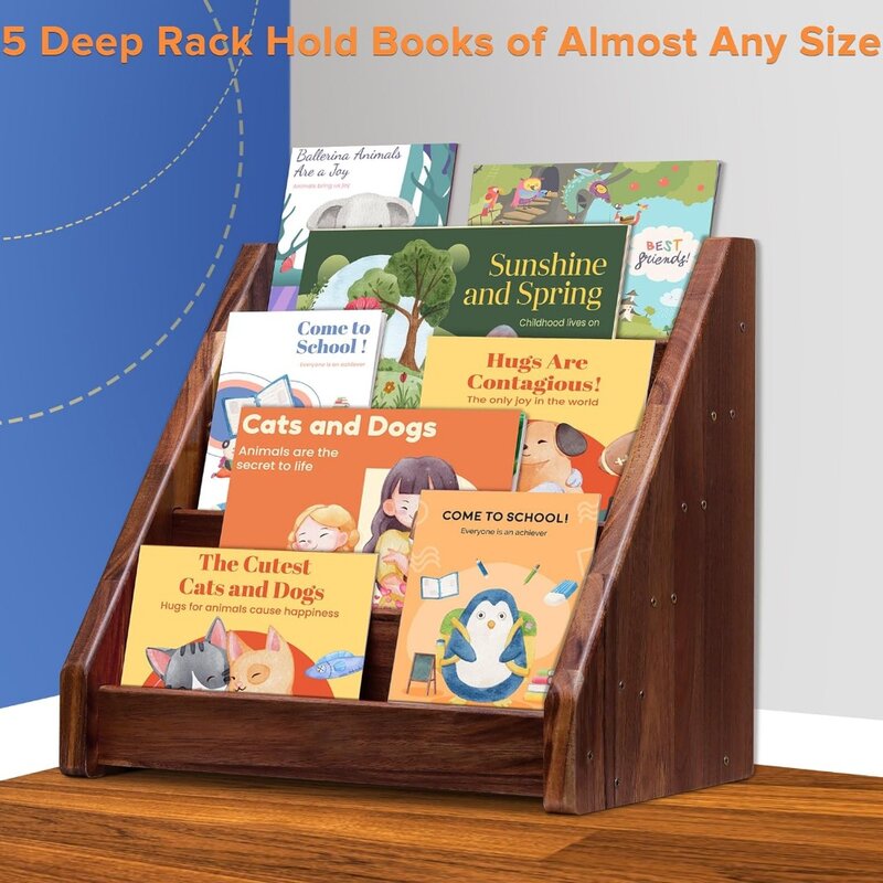 Półka na książki Montessori Półka na książki dla maluchów w wieku 1-5 lat, drewno akacjowe z przodu Drewniane półki na książki dla dzieci Przedszkole