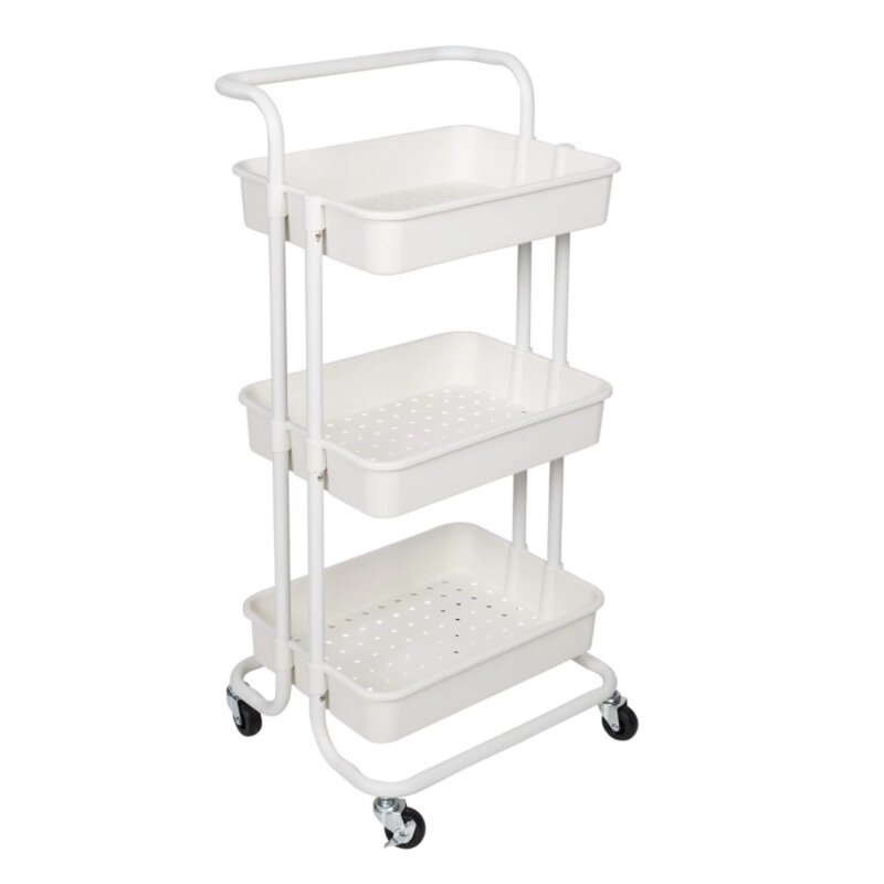 3 Tier Rolling Craft Cart with Handle, White