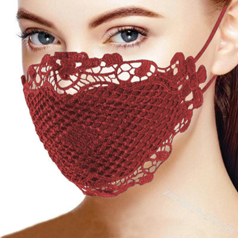 Women Face Mask Washable Dust Proof Lace Patchwork Mask Solid Color Resuable Windproof Fashion Care Mask