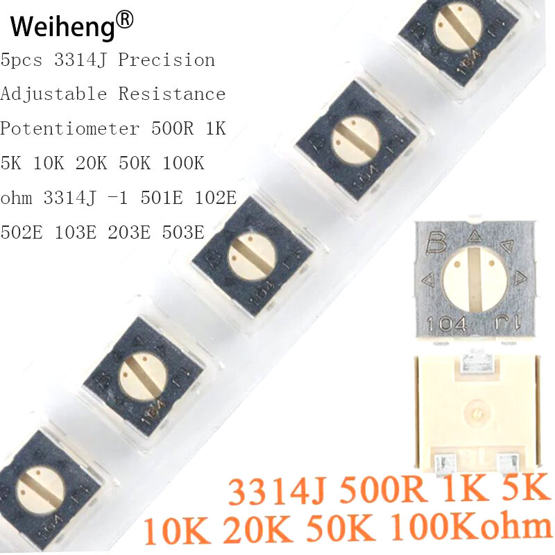 5pcs 3314J Precision Adjustable Resistance Potentiometer 500R 1K 5K 10K 20K 50K 100K ohm 3314J -1 501E 102E 502E 103E 203E 503E