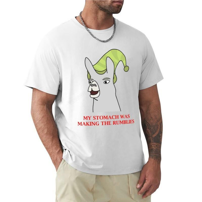 Llamas 모자 포함-"내 위가 럼블리 만들고있어" 티셔츠 또는 목 티셔츠, 크고 키가 큰 남성 티셔츠