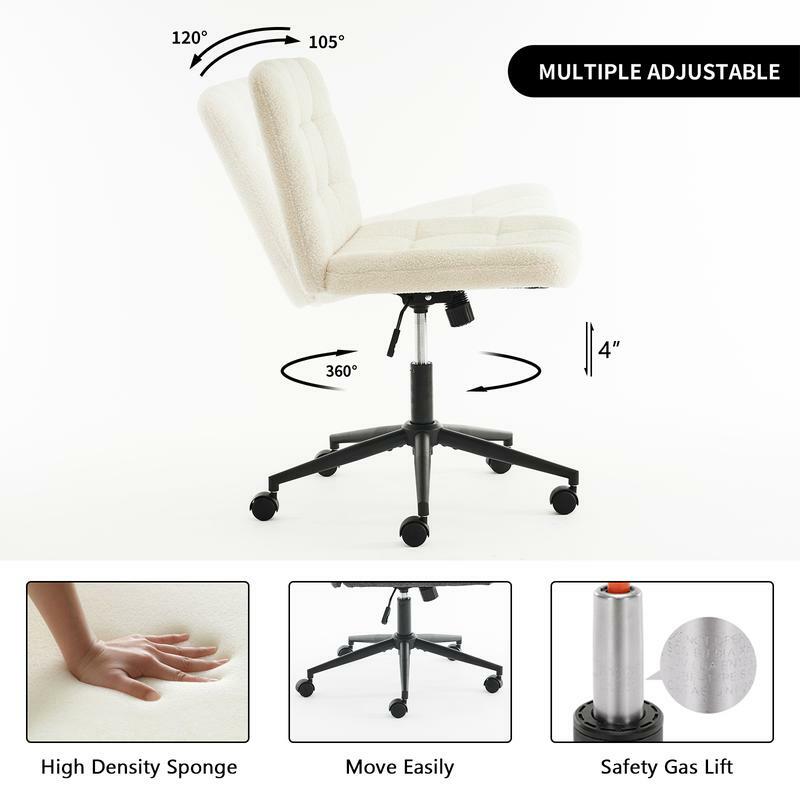 Wide Armles Sherpa Desk Chair para Home Office, Altura ajustável, assento largo, Cadeiras de tarefas de escritório