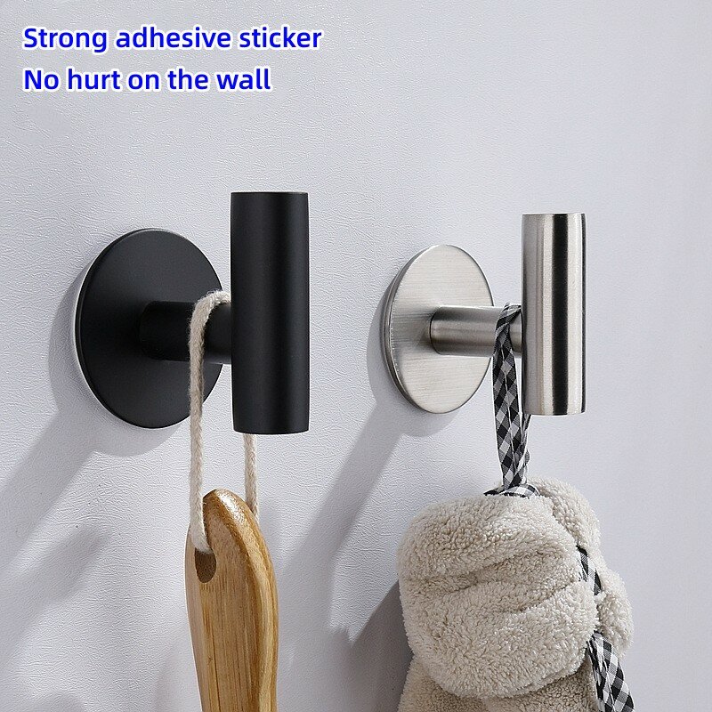 304 Stainless Steel Adhesive Wall Hooks Mounted Door Key Cloth Coat Hanger Kitchen Hardware Holder Waterproof Bathroom Hook