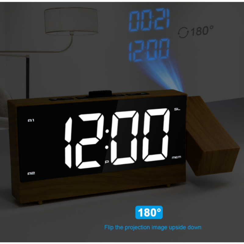 Regulowana projekcja Radio LED budzik elektroniczny projektor 3D cyfrowy pulpit lampka nocna zegar ładowania USB
