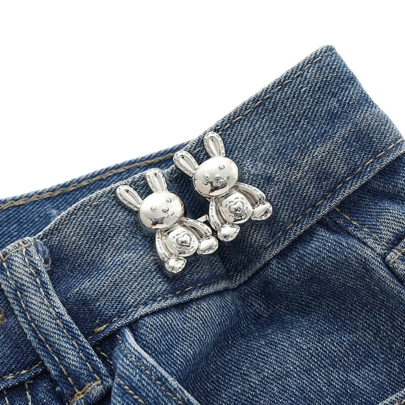 Aperte o botão da cintura coelho calça pino jean botão pinos fivela cintura ajustável