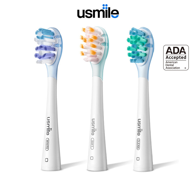 usmile Cushioned Brightening Electric Toothbrush Heads Replacement Clean Natural White With Travel Cover For All Models  - 2 Pcs
