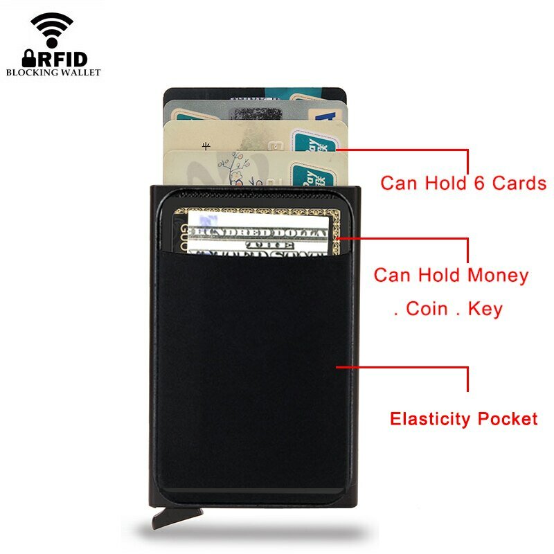 Tarjetero inteligente Rfid para hombre, billetera minimalista, delgada, de Metal, color negro