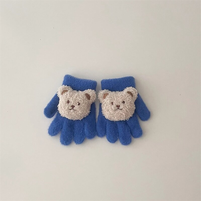 Zimowe rękawiczki dzianiny Wzór niedźwiedzia Elastyczne rękawiczki mankietami na nadgarstki do zabaw na świeżym powietrzu
