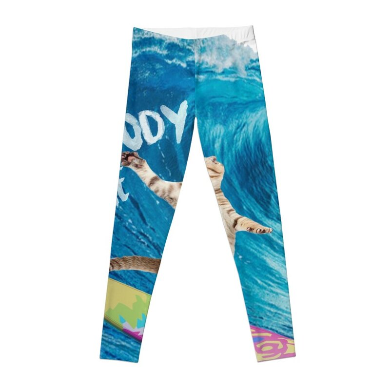 Nessuno stop me surf cat blue ocean waves Leggings pantaloni sportivi Fitness donna camicie sportive palestra Leggings da donna