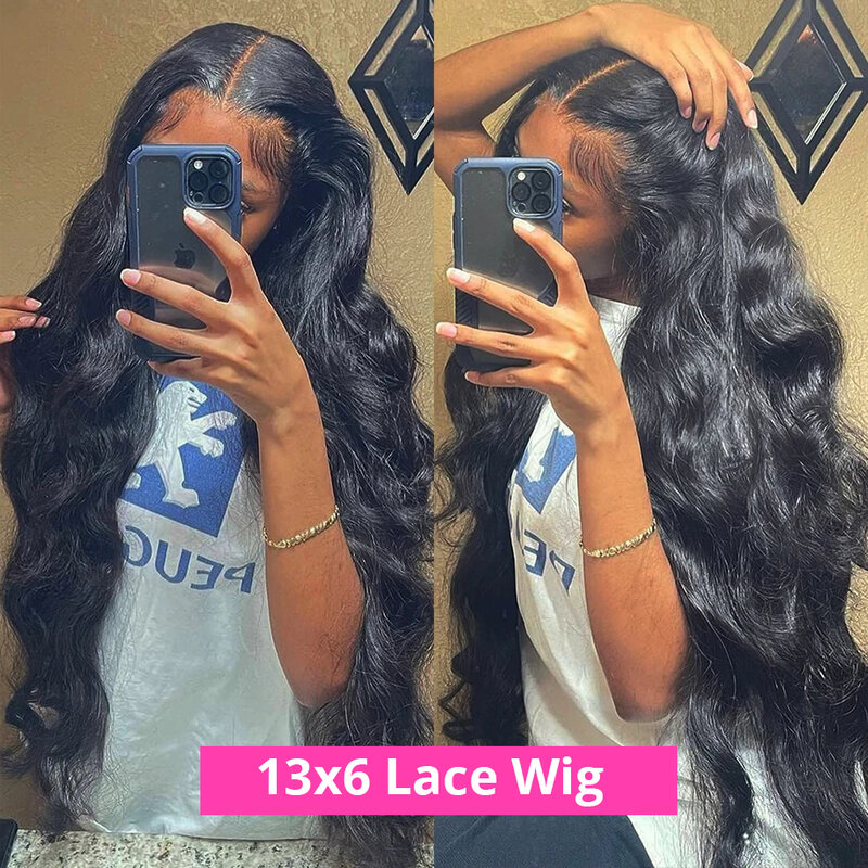 Perruque Lace Front Wig Body Wave naturelle, cheveux humains, pre-plucked, sans colle, HD, 13x6, 13x4, 30 pouces