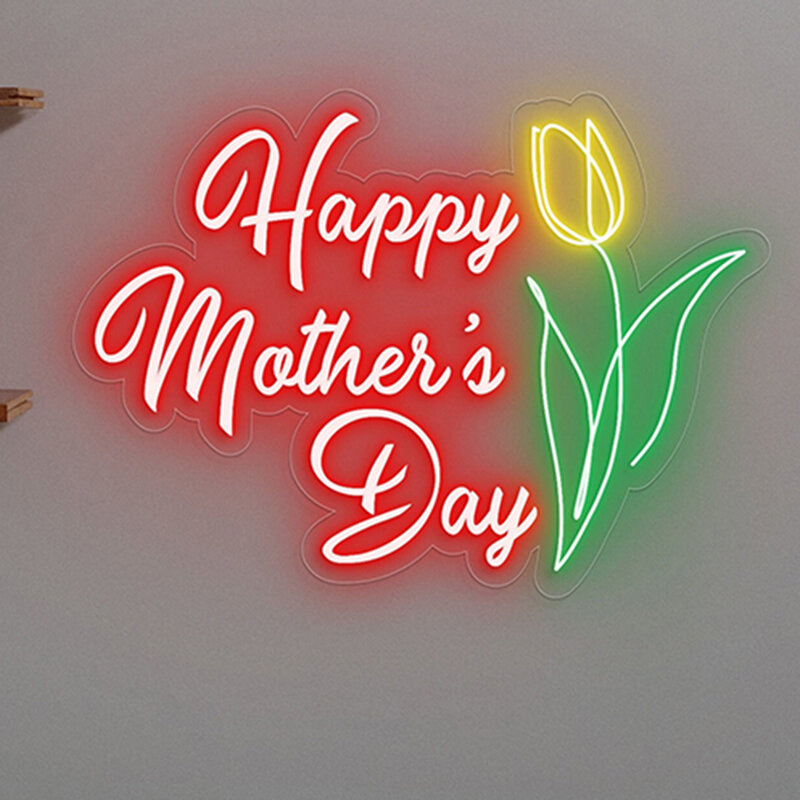 لافتة نيون ليد مخصصة لعيد الأم ، لافتة نيون ، ديكور أزهار ، إضاءة ليلية شخصية ، ديكور حفلات ، هدايا عيد الأم