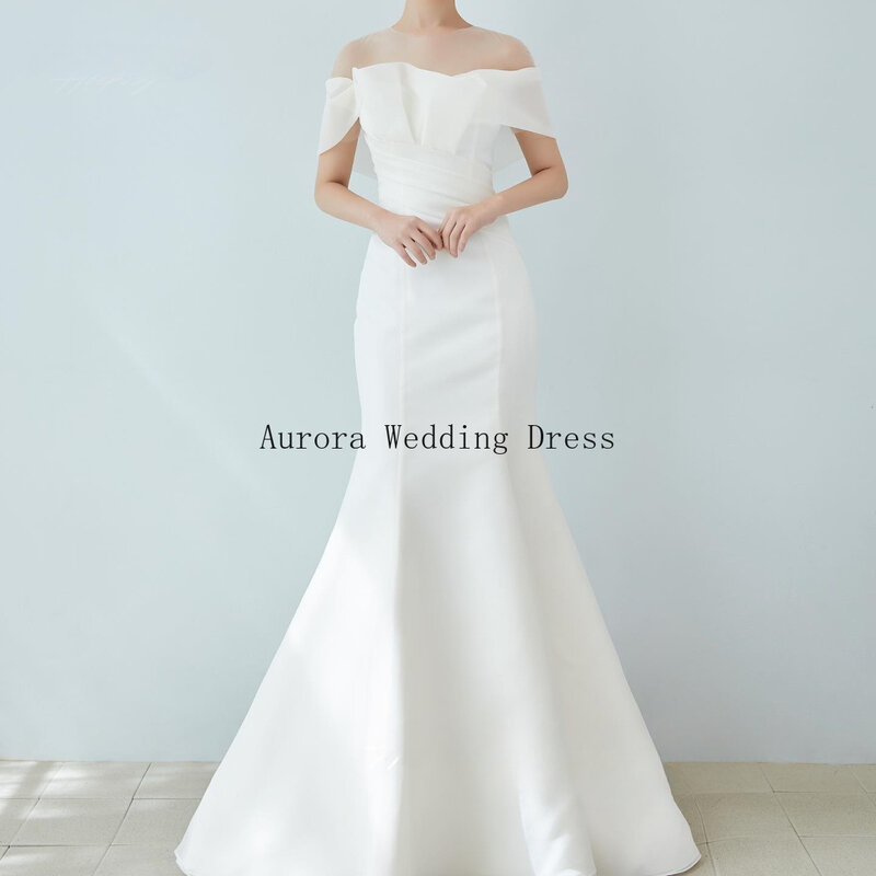 아름다운 신부 웨딩 파티 원피스, 민소매 오간자, 한국 사진 볼 가운, 여성용 웨딩 드레스