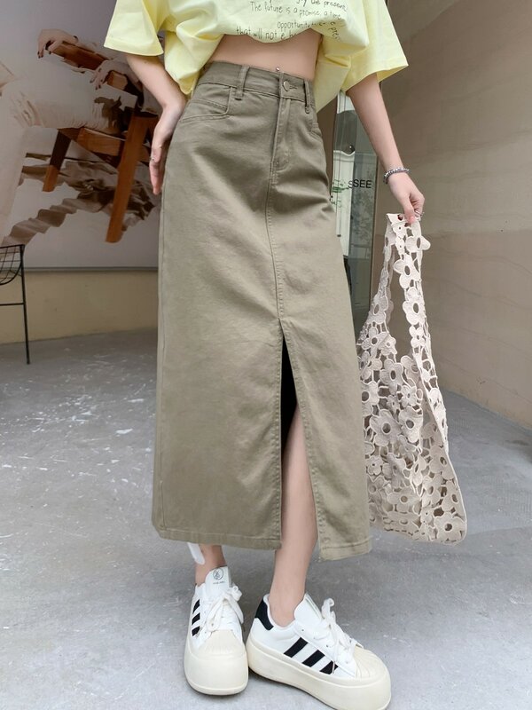 ZHISILAO New High Waist A-line Long Skirt Women Vintage A-line Denim Skirt Spring Summer 2024