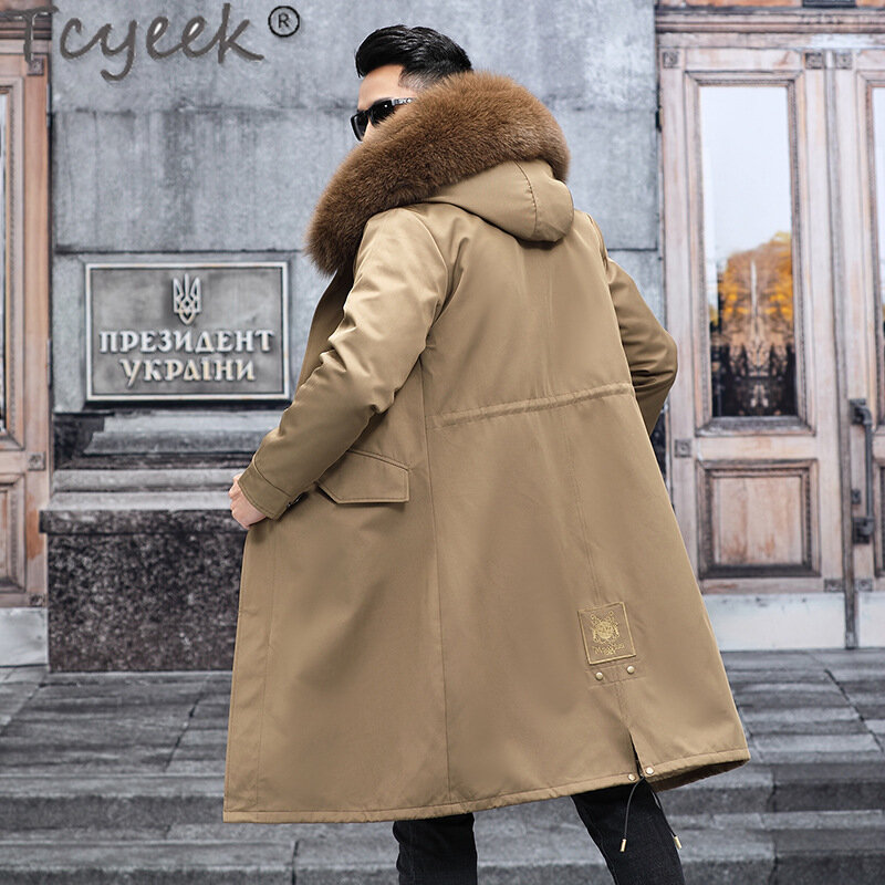 Tcyeek-Fox الفراء طوق الشتاء السترات للرجال ، بطانة دافئة ، معطف للانفصال ، سترة حقيقية ، ملابس عصرية ، M-6XL ، 2023