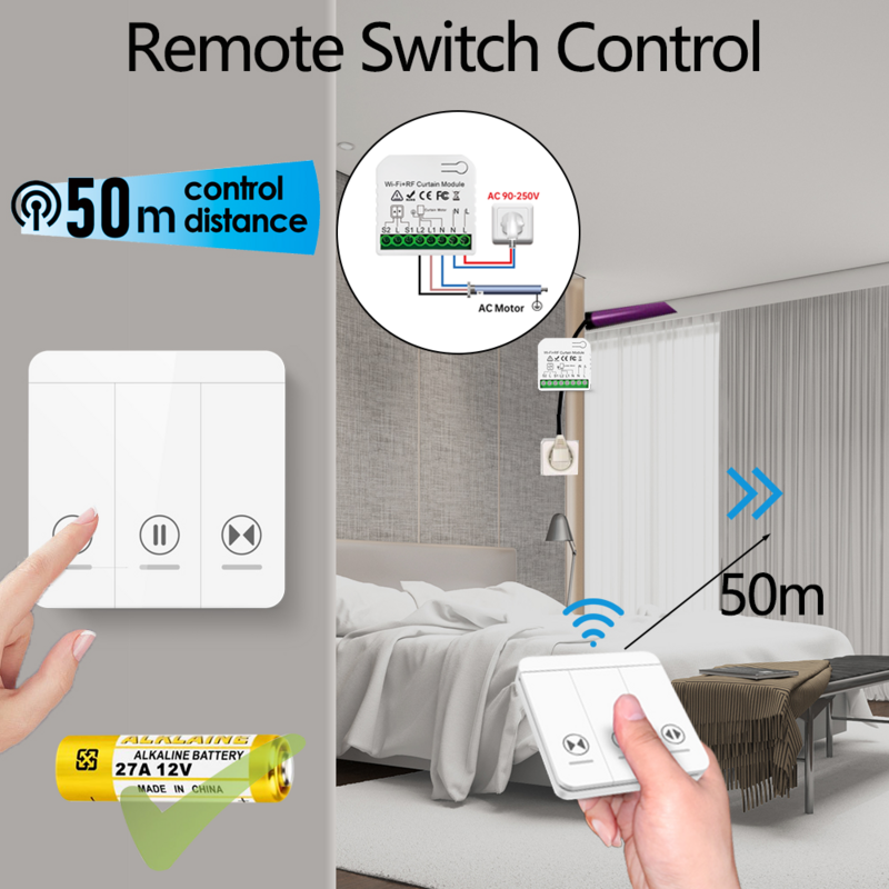 Tuya Smart Life WiFi Blind Electric Curtain Switch with RF 433 Mhz Remote Control Electric Roller Shutter Google Home Alexa
