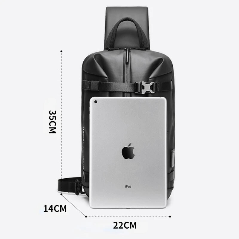Sac de poitrine extensible pour homme, sac à bandoulière extérieur avec port USB, sac à bandoulière Oxford étanche, design tendance, iPad 9.7 pouces