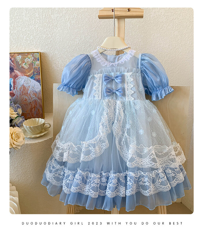 Girls 2024 Summer New Lolita Dress Performance Skirt Fashionable Sweet Cute and Fashionable Girl Baby Princess Dress Cosplay