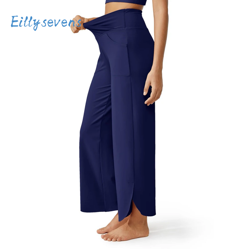 Women'S Wide Leg Pants High Elastic Waisted Casual Straight Cotton And Linen Cropped Pants Solid Daily Home Yoga Exercise Pants