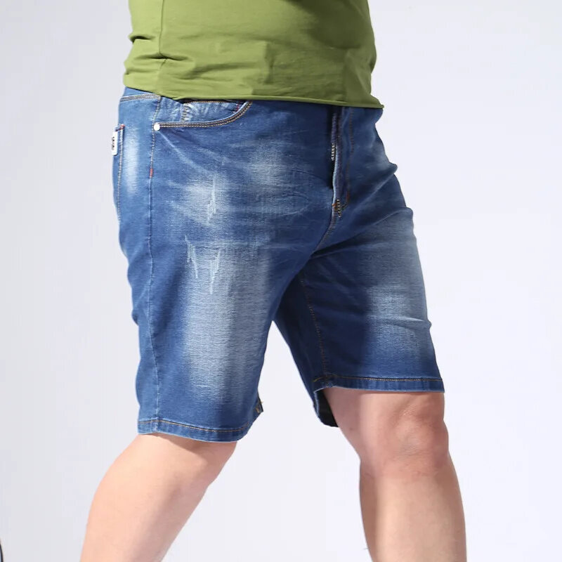 Celana pendek Denim pria, Jeans pendek longgar setengah panjang katun biru musim panas ukuran Plus 5XL 6XL 7XL 8XL 9XL
