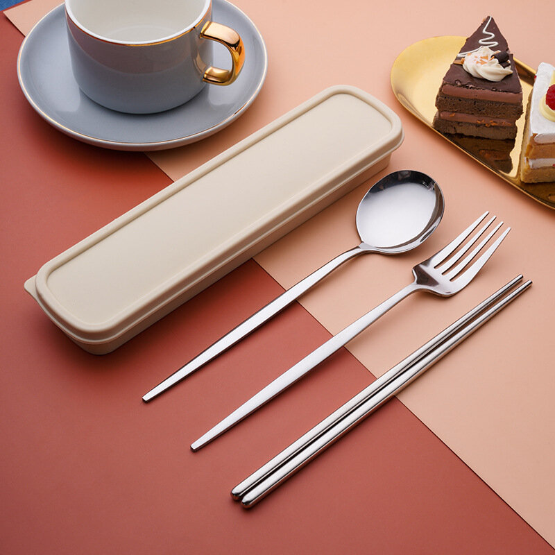 Pratico Set di posate in acciaio inossidabile posate in tre pezzi per gli studenti di lavorare bacchette da viaggio cucchiaio e forchetta set da pranzo