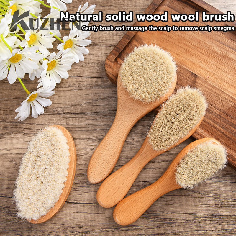 Wooden Handle Brush Baby Hair Brush Newborn Hair Brush Infant Comb Head Massager